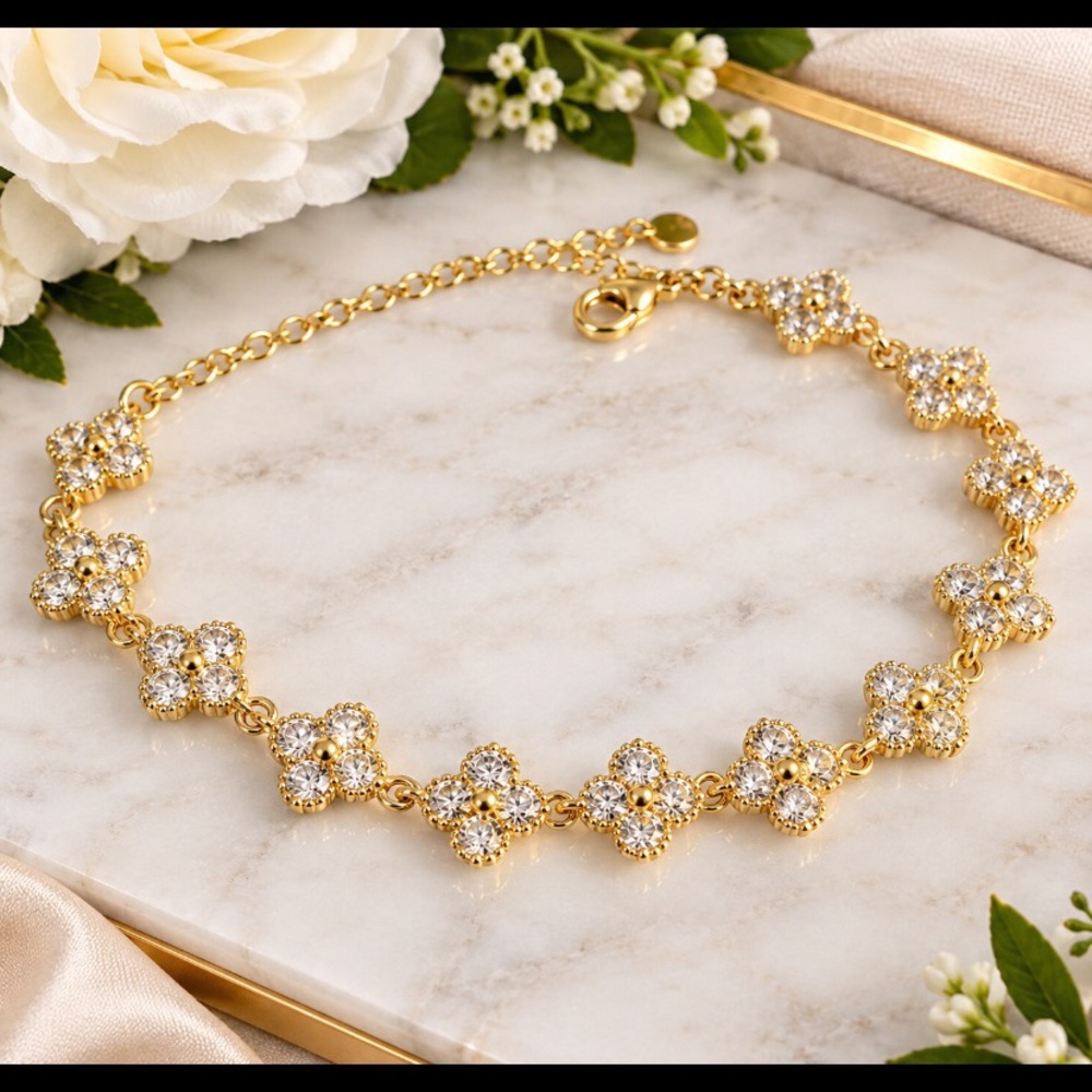 Gold Crystal Floral Link Bracelet